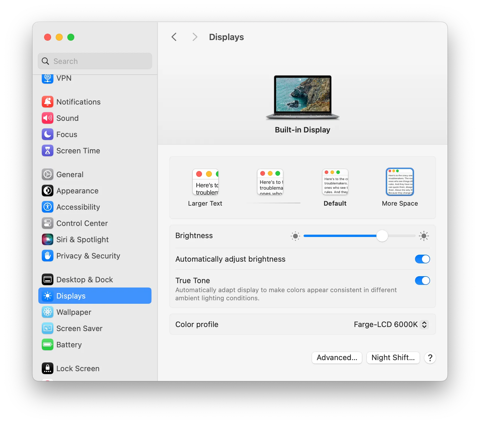 macOS display settings