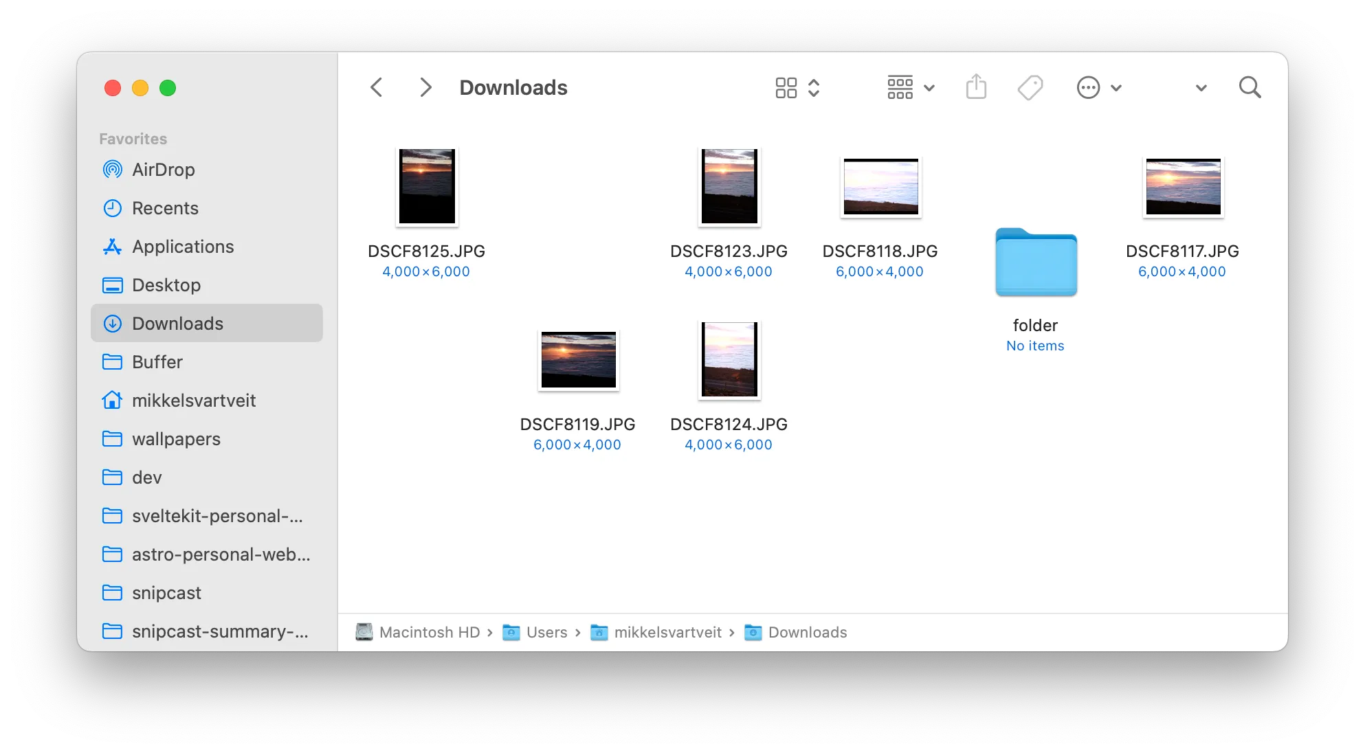 Finder window, unsorted